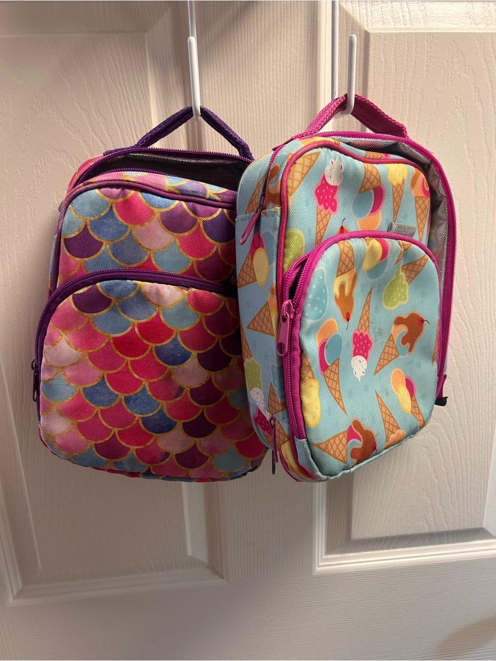 Kids Pink & Aqua Ice Cream and Mermaid Scale Lunch Bag Set